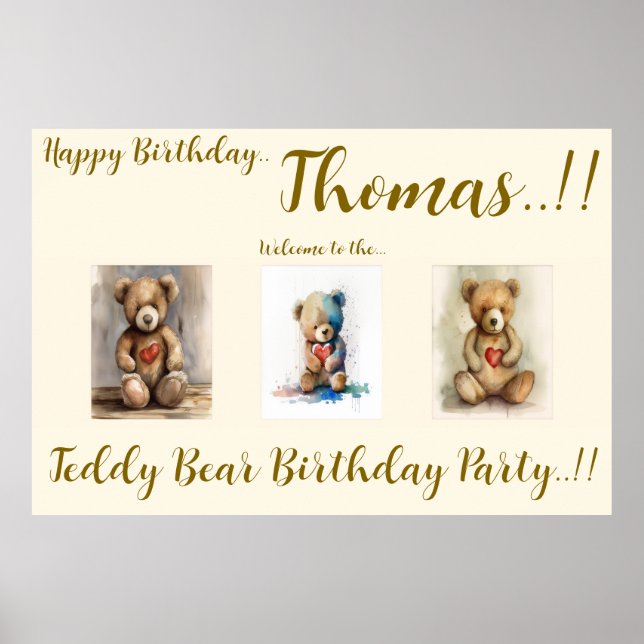 Póster Fiesta de cumpleaños de Teddy Bear (Frente)