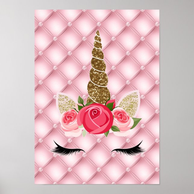 Póster Fiesta de Cumpleaños de Unicornio con Purpurina Do (Frente)