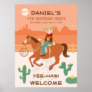 Póster Fiesta de cumpleaños de vaquero y caballo genial