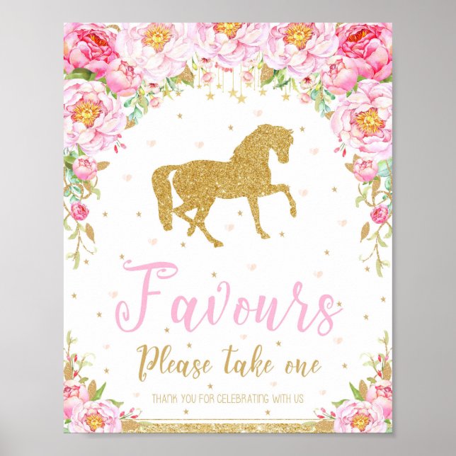 Póster Fiesta de cumpleaños del caballo floral favorece e (Frente)