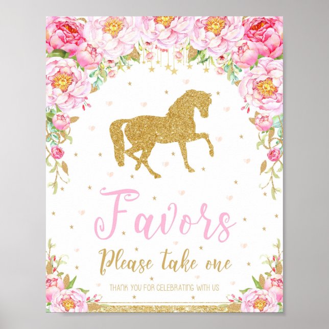 Póster Fiesta de cumpleaños del caballo floral favorece e (Frente)