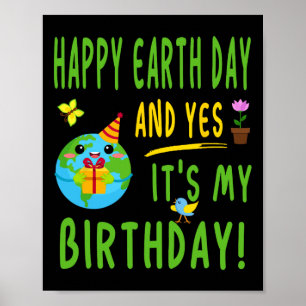 Póster Fiesta de cumpleaños del Día de la Tierra Divertid