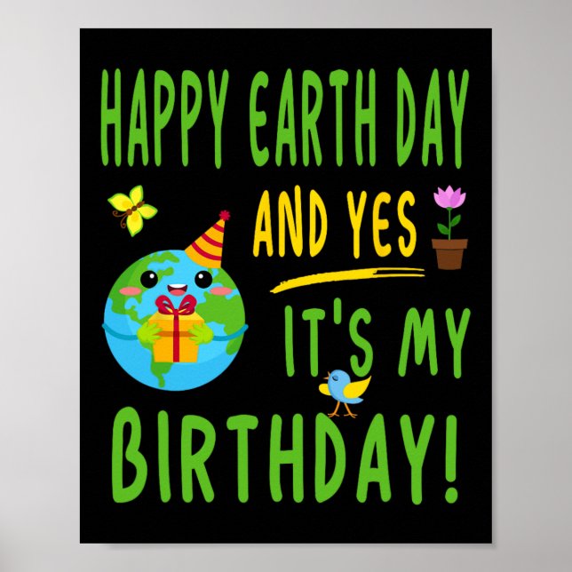 Póster Fiesta de cumpleaños del Día de la Tierra Divertid (Frente)