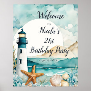Póster Fiesta de cumpleaños del faro náutico