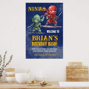 Póster Fiesta de Cumpleaños del Guerrero Ninja Furtivo