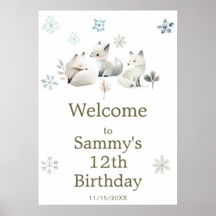 Póster Fiesta de cumpleaños del lobo ártico de invierno l