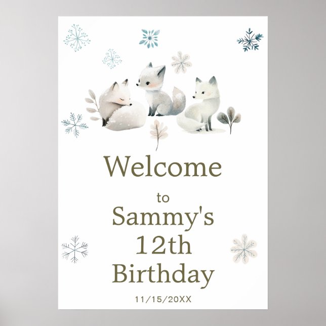 Póster Fiesta de cumpleaños del lobo ártico de invierno l (Frente)