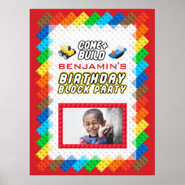 Póster Fiesta de cumpleaños del tema de construcción de b