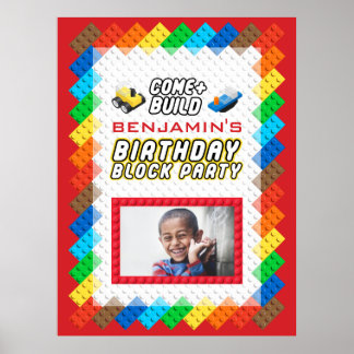 Póster Fiesta de cumpleaños del tema de construcción de b