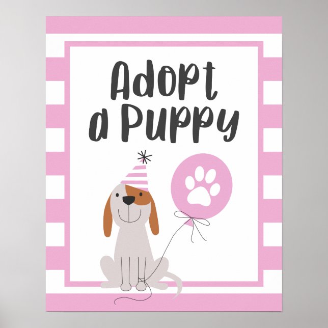 Póster Fiesta de cumpleaños del tema del perro | Adoptar  (Frente)