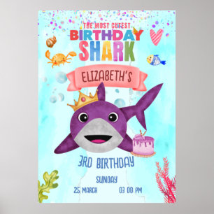 Póster Fiesta de cumpleaños del tiburón de cumpleaños de