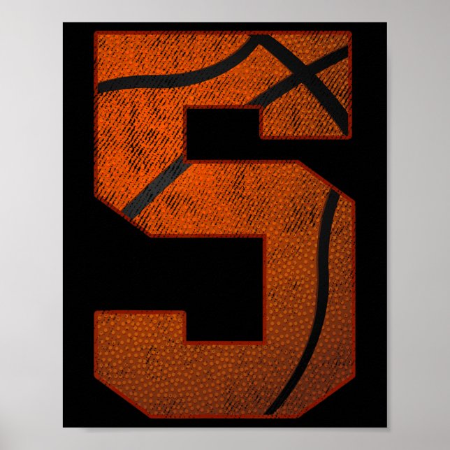 Póster Fiesta de cumpleaños Día de baloncesto de cinco añ (Frente)