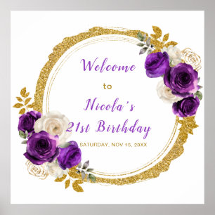 Póster Fiesta de cumpleaños elegante de flores oscuras mo