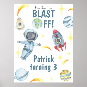 Póster Fiesta de cumpleaños espacial astronauta