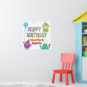 Póster Fiesta de Cumpleaños Feliz de Monstruos Pequeños y