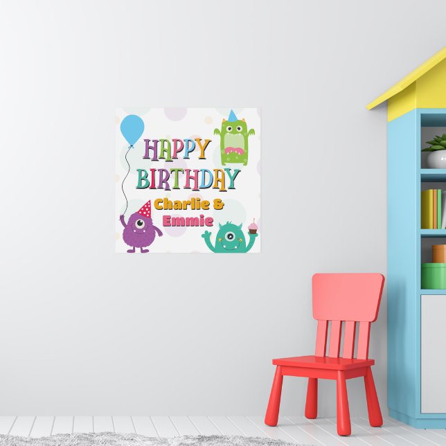 Póster Fiesta de Cumpleaños Feliz de Monstruos Pequeños y (Guardería 1)