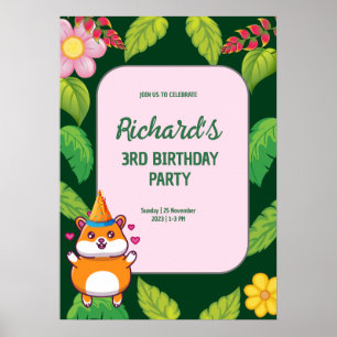Póster Fiesta de Cumpleaños Infantil con Tema Botánico de