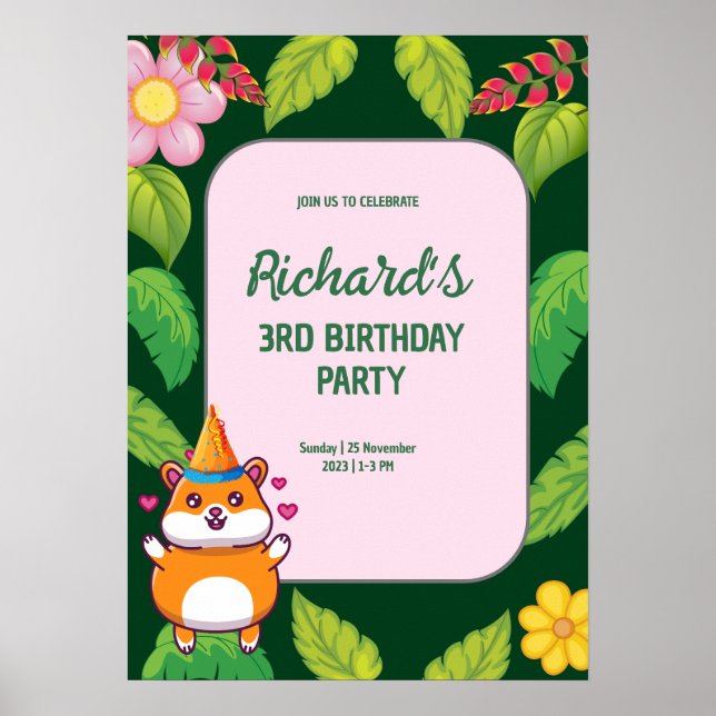 Póster Fiesta de Cumpleaños Infantil con Tema Botánico de (Frente)