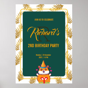 Póster Fiesta de Cumpleaños Infantil con Tema de Hámster