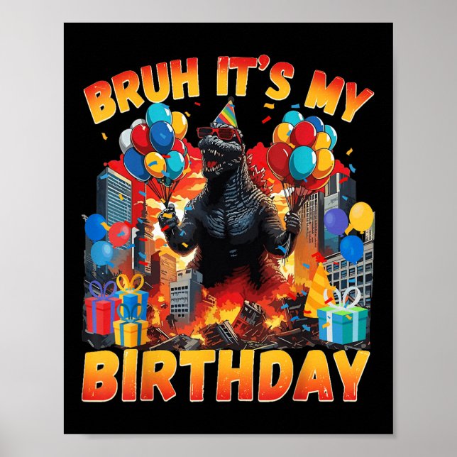 Póster Fiesta de Cumpleaños Kaiju Japón Monstruo Dinosaur (Frente)