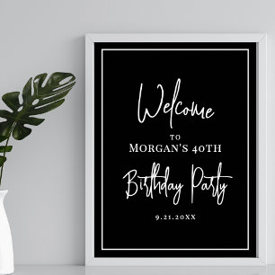 Póster Fiesta de Cumpleaños Moderna de Bienvenida en Blan