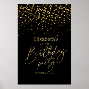 Póster Fiesta de cumpleaños moderna dorada y negra