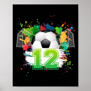 Póster Fiesta de cumpleaños número 12 de fútbol para niño
