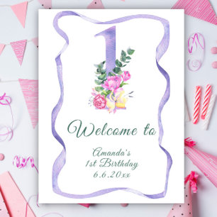 Póster Fiesta de cumpleaños número 1 de flores