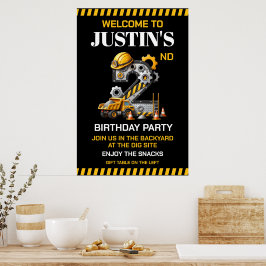 Póster Fiesta de cumpleaños número 2 de Construcción