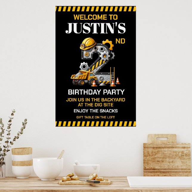 Póster Fiesta de cumpleaños número 2 de Construcción (Cocina)