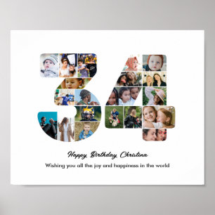 Póster Fiesta de cumpleaños número 34 Colage de fotos núm