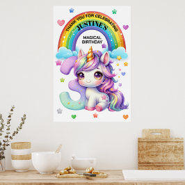 Póster Fiesta de cumpleaños número 3 de arcoíris y unicor