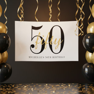Póster Fiesta de cumpleaños número 50 blanca Chic negro y