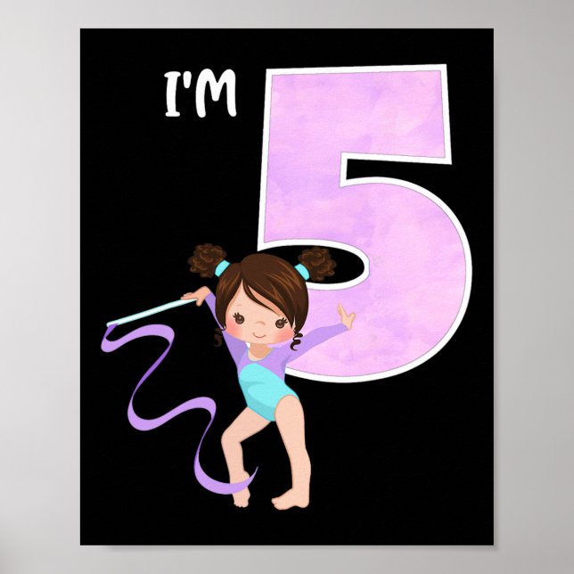 Póster Fiesta de cumpleaños número 5 de niña gimnasta de  (Frente)