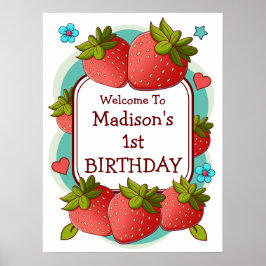 Póster Fiesta de Cumpleaños Personalizada de Fresa