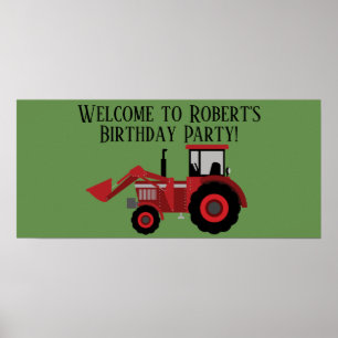 Póster Fiesta de Cumpleaños Personalizada Tractor Rojo Ve