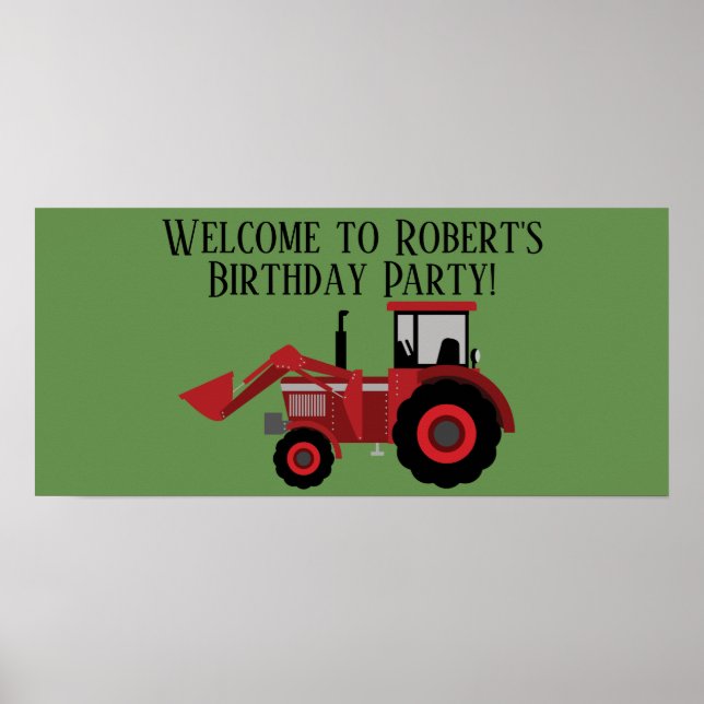 Póster Fiesta de Cumpleaños Personalizada Tractor Rojo Ve (Frente)