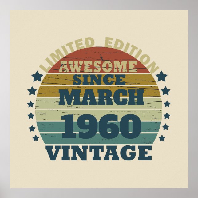 Póster Fiesta de cumpleaños personalizada vintage 65 (Frente)