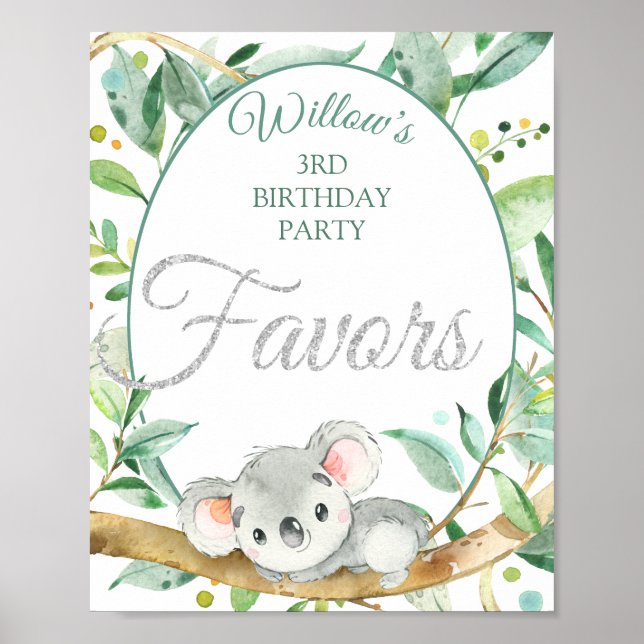 Póster Fiesta de cumpleaños Personalizado de Koala favore (Frente)