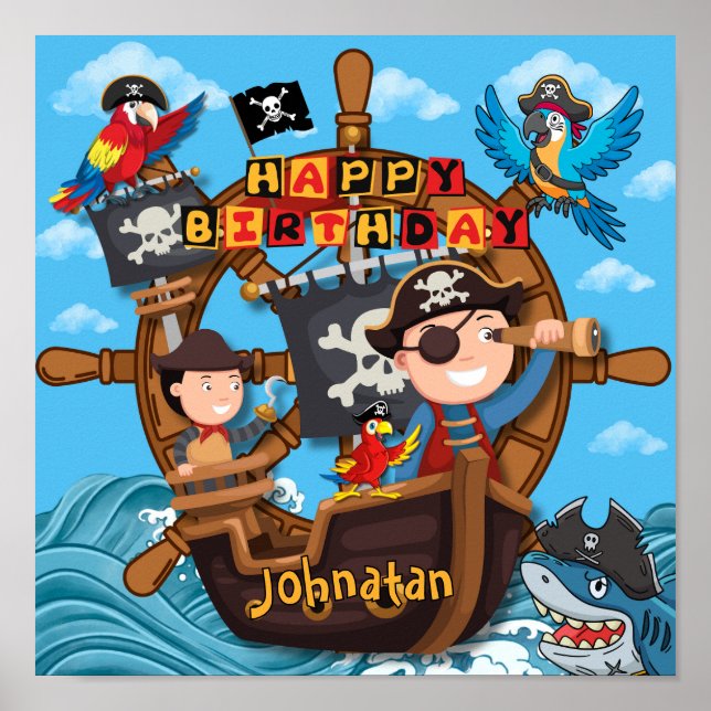 Póster Fiesta de cumpleaños pirata para niños (Frente)