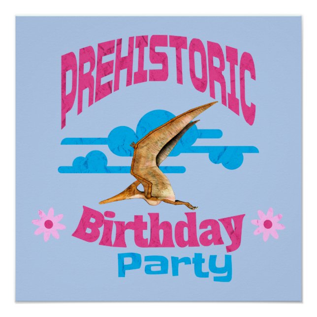 Póster Fiesta de Cumpleaños Prehistórica Pterodáctilo Div (Anverso)