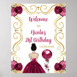 Póster Fiesta de cumpleaños Princesa de cabello negro bie