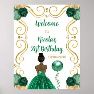 Póster Fiesta de cumpleaños Princesa de piel oscura Bienv