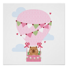 Póster Fiesta de Cumpleaños Rosa de Carpincho Adorable