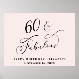 Póster Fiesta de cumpleaños rosa elegante de 60 años