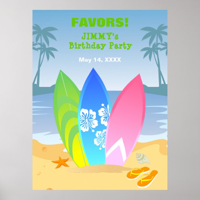 Póster Fiesta de cumpleaños Surf's up chico (Frente)