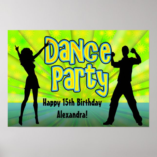 Póster Fiesta de danza, verde neón/negro (Frente)