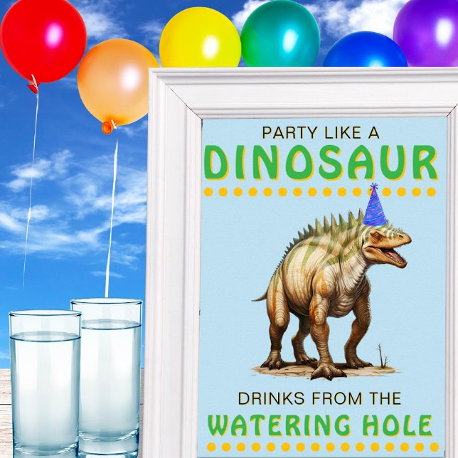 Póster Fiesta de dinosaurios Rótulo de decoración: Bebida (Dinosaur Party Decor Sign: Drinks...Watering Hole)