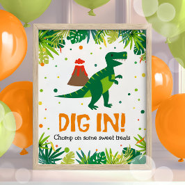 Póster Fiesta de Dinosaurios Rótulo de Dulces de Comida