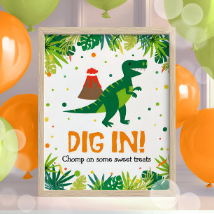 Póster Fiesta de Dinosaurios Rótulo de Dulces de Comida